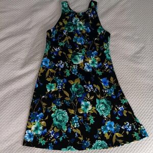 Charles Henry Dark Floral‎ Mini Dress Twisted Racerback Black And Blue Sz Small